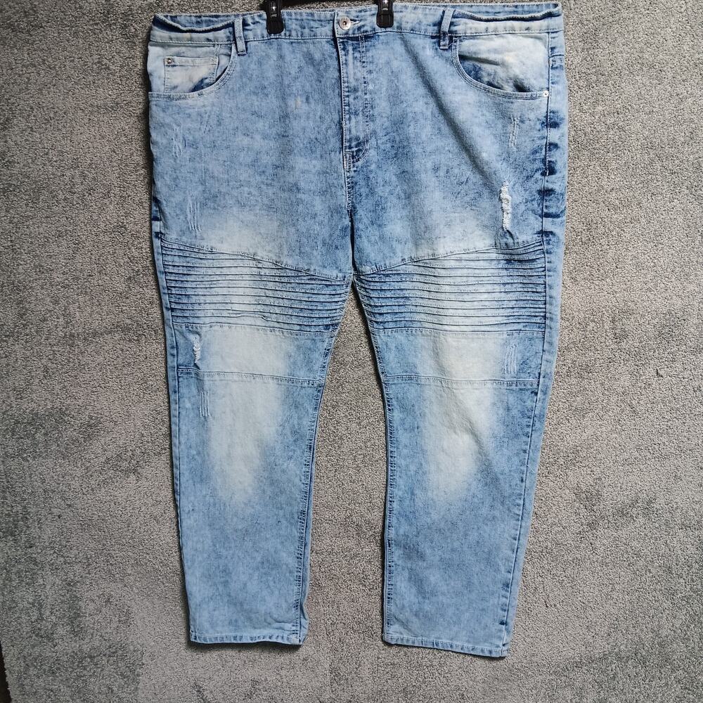 South Pole Jeans Mens 48X30 Blue Denim Stretch Acid Wash Moto Style Ribbed